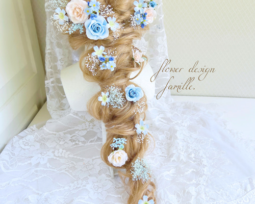 ラプンツェル　髪飾り　ヘッドドレス　ブルー　パープル 053.くすみパープルカラーの編みおろしヘア用ヘッドドレス