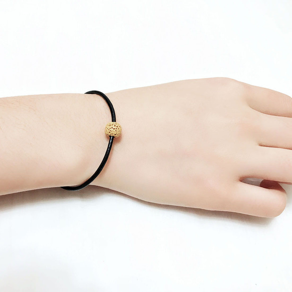 Yellow Lava Beaded Diffuser Black Leather Bracelet 1枚目の画像