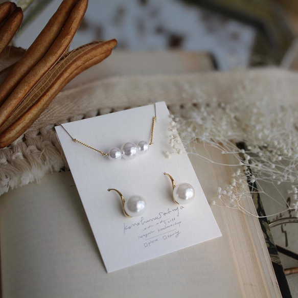 (coffret)pearl earrings & necklace＊大粒パールのピアス＆ネックレス 1枚目の画像