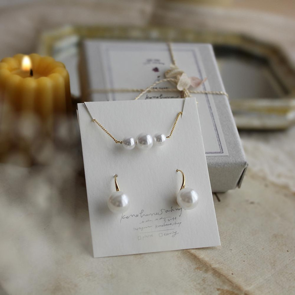 (coffret)pearl earrings & necklace＊大粒パールのピアス＆ネックレス 8枚目の画像