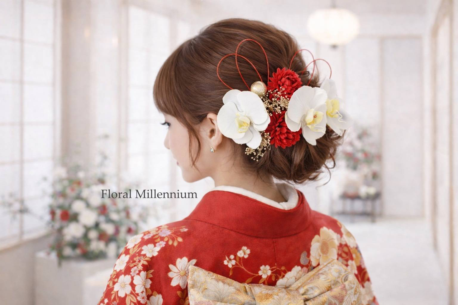 和装にオススメ13点！胡蝶蘭の華やかな紅白の和装髪飾り♪白無垢　成人式　袴にも♪