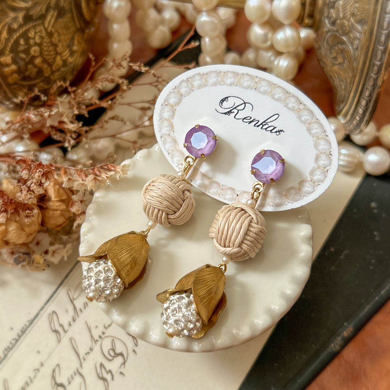 ラベンダー･ブラスチューリップのピアス【スワロフスキー･セレモニー･花･春夏･ママ】{RPG-758｝