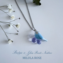 インコとガラスの実のネックレス・セキセイインコ・鳥好きさんへのプレゼントに♡ 3枚目の画像