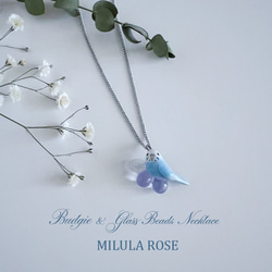 インコとガラスの実のネックレス・セキセイインコ・鳥好きさんへのプレゼントに♡ 2枚目の画像