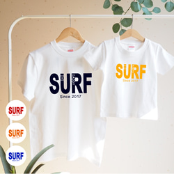 ＜ロンパースへ変更可能＞名前入り SURF Tシャツ (親子リンク/父の日/出産祝/家族リンク/家族コーデ) 1枚目の画像