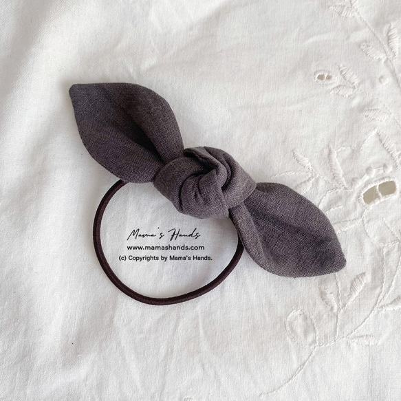 ⭐️已售出11件⭐️ 時尚的Higashi-naki（Higashi-naki）植物染色天然亞麻絲帶髮圈，顏色有摩卡色、灰色和卡 第1張的照片