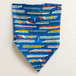 新幹線A（青）子供用三角巾　ゴム紐付 4枚目の画像