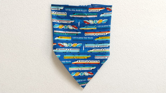 新幹線A（青）子供用三角巾　ゴム紐付 4枚目の画像