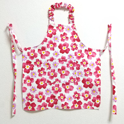 花柄（赤）子供用エプロン 90～160cm【首回り・腰回りの紐選択可