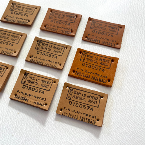レザー本革タグセットS☆ハンドメイドレザータグヌメモチーフ
