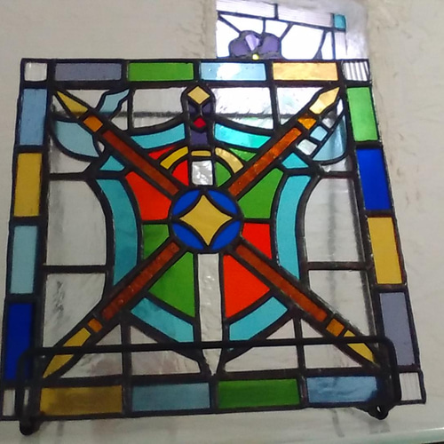 ステンドグラスパネル 盾と剣と槍 new その他インテリア雑貨 グリーン