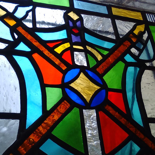 ステンドグラスパネル 盾と剣と槍 new その他インテリア雑貨 グリーン