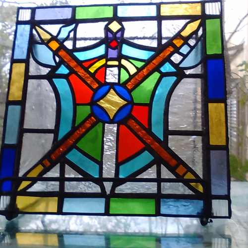 ステンドグラスパネル 盾と剣と槍 new その他インテリア雑貨 グリーン