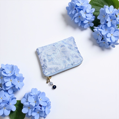 ☆ホワイトフラワーレース×アイスブルー☆ポーチ付きポケット