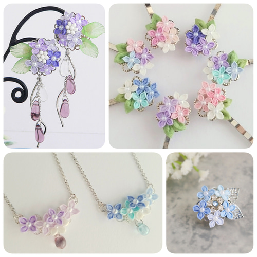 つまみ細工 紫陽花♡ベビーヘアクリップ　ヘアゴム つまみ細工 紫陽花♡ベビーヘアクリップ ヘアゴム