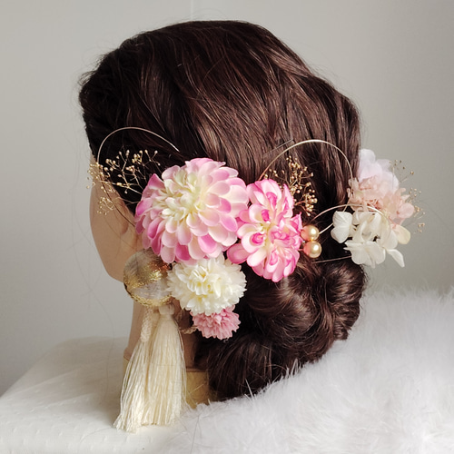 ピンク　和装髪飾り　振袖髪飾り　成人式髪飾り　色打掛髪飾り　結婚式髪飾り カラー変更OK】成人式 髪飾り 和装 和風 振袖 着物 結婚式 卒業式 色打