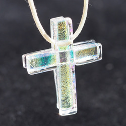 十字架ガラス『オーロラクロス』ネックレス【紐の色、長さ選べます】≪送料無料≫ 10枚目の画像