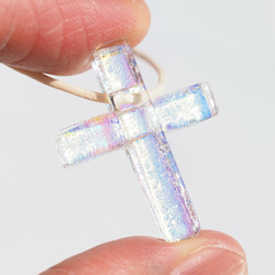 十字架ガラス『オーロラクロス』ネックレス【紐の色、長さ選べます】≪送料無料≫ 4枚目の画像