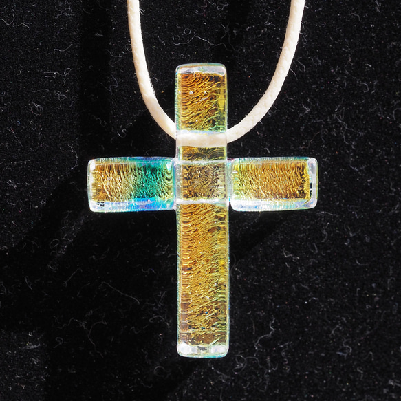 十字架ガラス『オーロラクロス』ネックレス【紐の色、長さ選べます】≪送料無料≫ 11枚目の画像