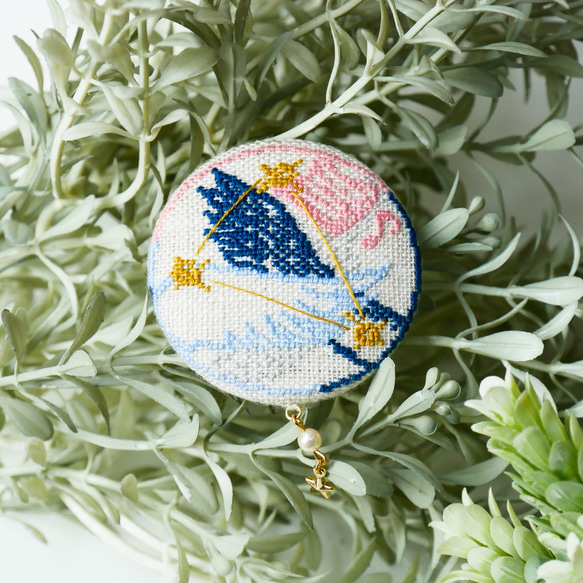 夏の大三角(はくちょう座・わし座・こと座) 星座刺繍くるみボタン