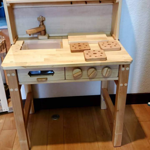 受注製作】机に変身！手作りキッチンセット&椅子 おもちゃ・人形