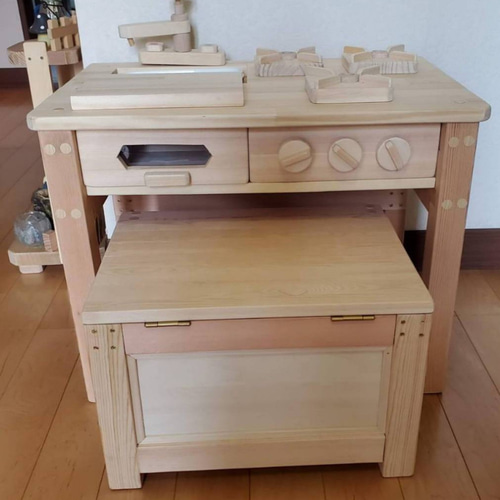 木工作家さん　手作り机セット 受注製作】机に変身！手作りキッチンセット&椅子 おもちゃ・人形