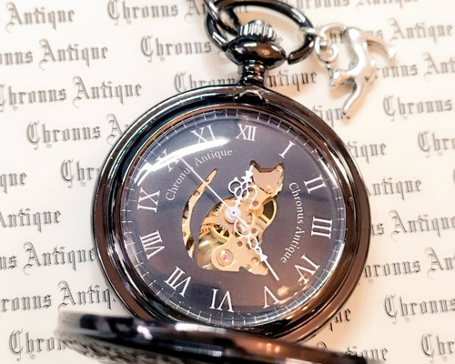 再販×65】No.135手巻き式懐中時計（クローム・猫・立体のび猫） 腕時計