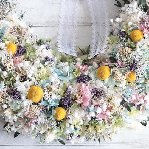 野花たっぷりナチュラルリースブーケ＊プリザーブドフラワー&ドライ  
