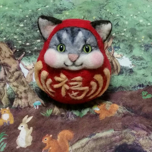 羊毛フェルト 三毛猫～サンタバージョン 猫 ハンドメイド ねこ