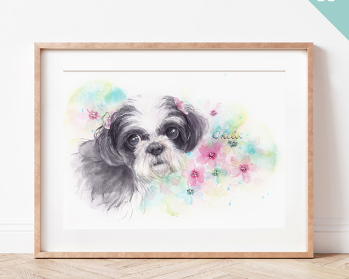 待望☆】 動物画、ペット画(本格水彩画) 絵画 - 絵画