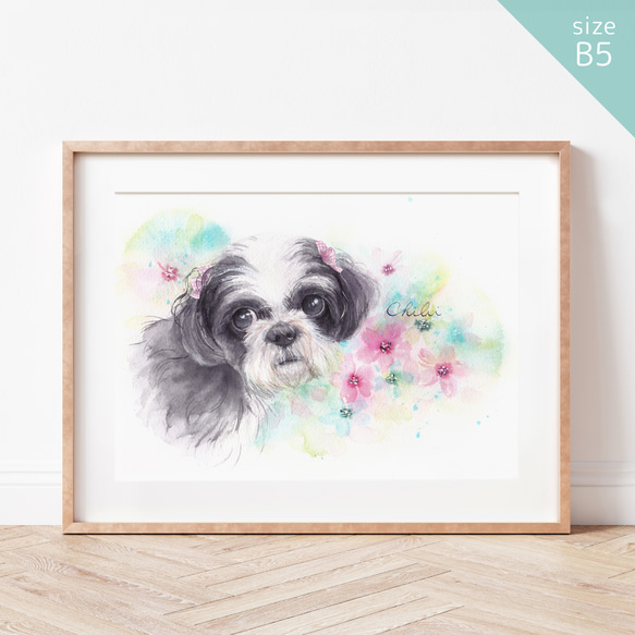 要写真 ハガキサイズ水彩画ペットの似顔絵肖像画（原画のみ