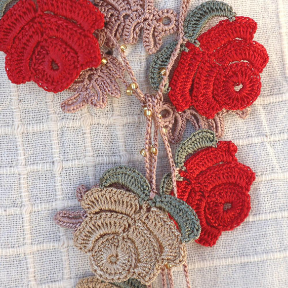 OYA crochet 150cm lariet [ROSE Classic] Red & Gold 第4張的照片