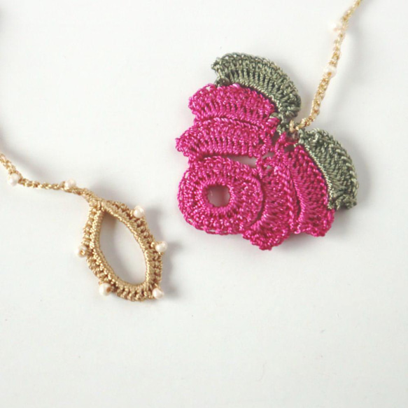 OYA crochet 150cm lariet [ROSE Classic] Pink & Yellow 第7張的照片