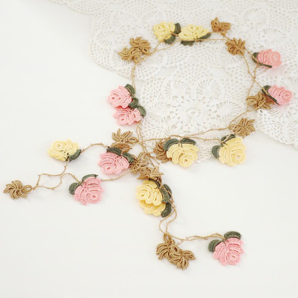 OYA crochet 150cm lariet [ROSE Classic] Pink & Yellow 第3張的照片