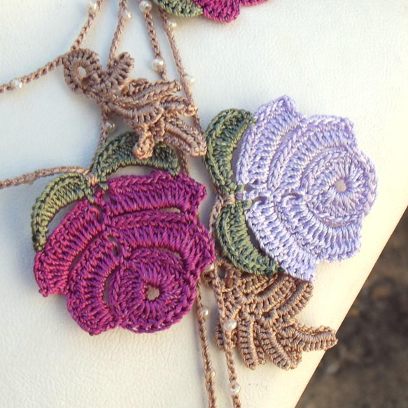 OYA crochet 150cm lariet [ROSE Classic] Rose & Lavender 第3張的照片