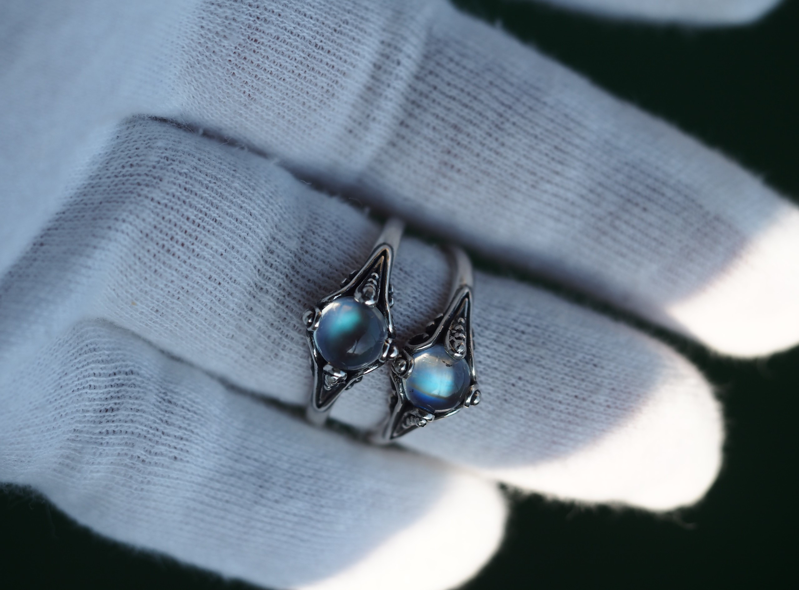 High grade　Rainbow moonstone７　　S925中世アンティークデザインリング❀