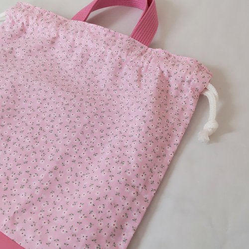体操服袋 お着替え袋 35×30 くすみ さくらんぼ ピンク ループエンドつき ぼ 