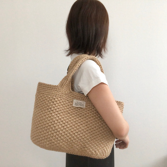 史上最も激安 持ち手しっかり 通販 c.door かごバッグ 模様編み麻ひもバッグ① トートバッグ