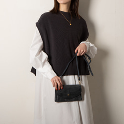 【10%off タイムセール】お財布ポシェット ポーチ カード16枚  本革 長財布 レディース ネイビー HAW013 4枚目の画像