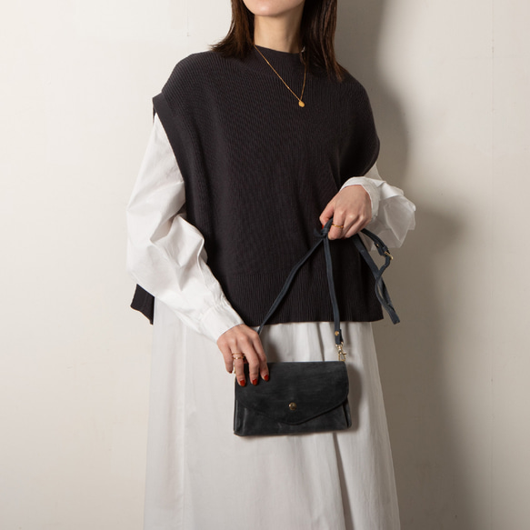 【10%off タイムセール】お財布ポシェット ポーチ カード16枚  本革 長財布 レディース ネイビー HAW013 4枚目の画像