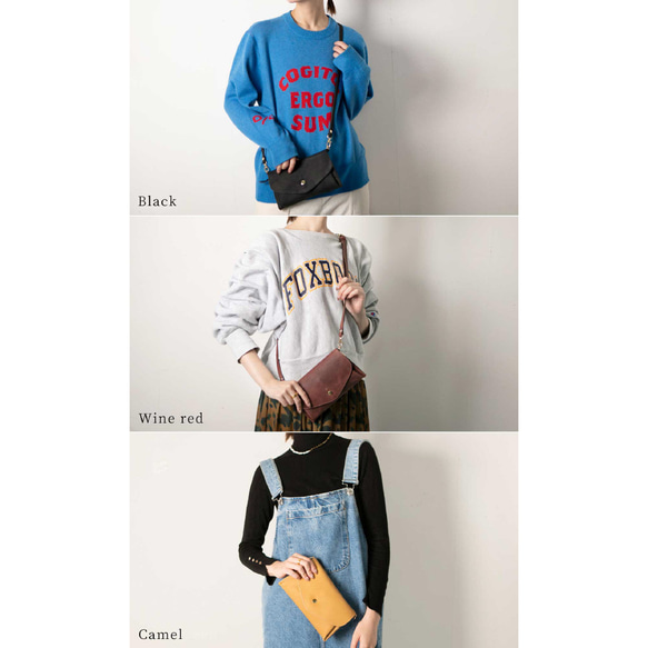 【10%off タイムセール】お財布ポシェット ポーチ カード16枚  本革 長財布 レディース ネイビー HAW013 14枚目の画像