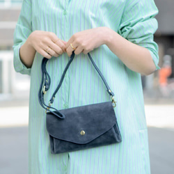 【10%off タイムセール】お財布ポシェット ポーチ カード16枚  本革 長財布 レディース ネイビー HAW013 19枚目の画像