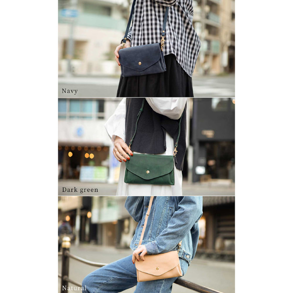 【10%off タイムセール】お財布ポシェット ポーチ カード16枚  本革 長財布 レディース ネイビー HAW013 15枚目の画像