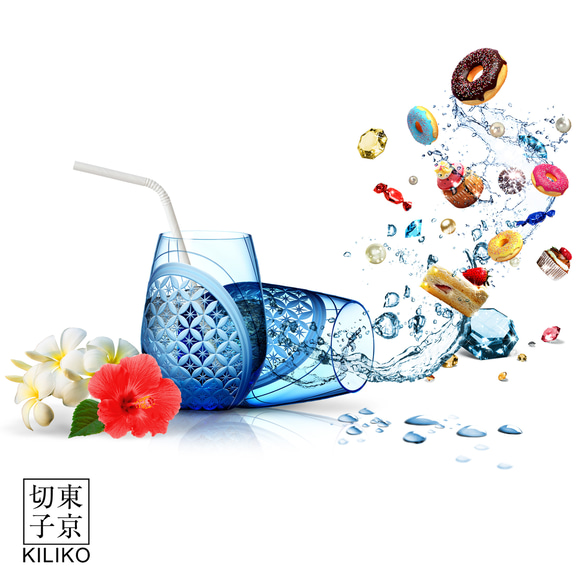 「縁起グラス」東京切子（花切子）ロックグラス　菊亀甲　桜宴　～きくきっこう　さくらうたげ～ 6枚目の画像