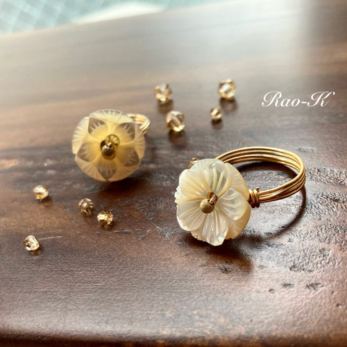 K14シェル？フラワーリング K14シェル？フラワーリング ホワイトシェル リング 指輪（スター