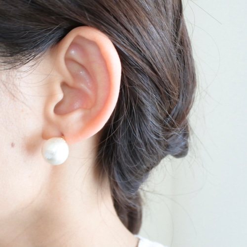 The コットンパールピアス12mm＊ イヤリング・ノンホールピアス ideco