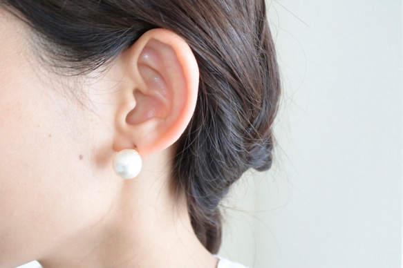 The コットンパールピアス12mm＊ イヤリング・ノンホールピアス ideco