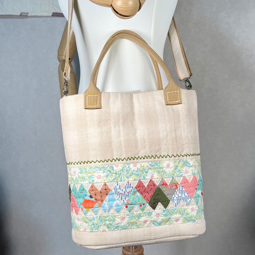 creema限定】ハートキルトパッチワークの爽やか2Wayトートバッグ