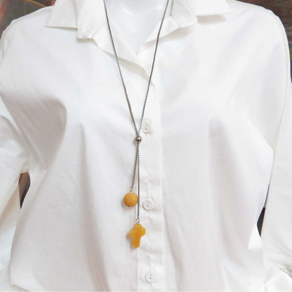 Topaz Cross Diffuser Lava Beaded Y-Necklace 1枚目の画像