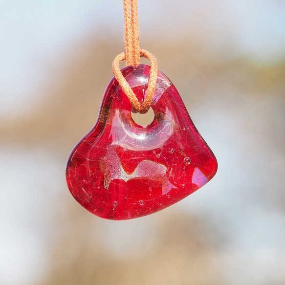 玻璃水滴「心[S][紅]」項鍊[可以選擇繩子的顏色和長度][定制]≪免運費≫ 第6張的照片